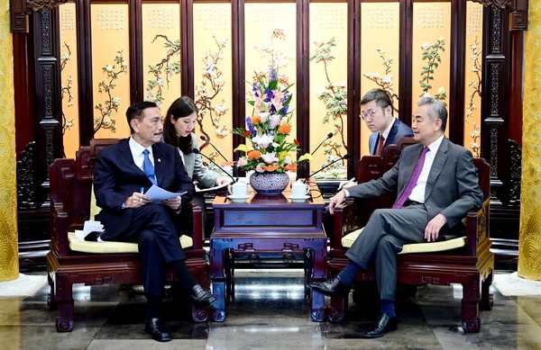 中国外交部长王毅会见印尼国家经济委员会主席卢胡特