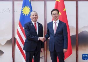 中国国家副主席韩正会见马来西亚副总理兼能源及水务转型部部长法迪拉
