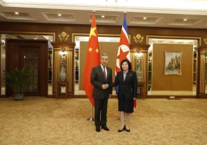 中国外交部长王毅同朝鲜外相崔善姬举行会谈