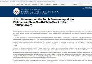 美国、菲律宾等14国就&ldquo;南海仲裁案裁决&rdquo;出台十年发布联合声明 中国外交部发声明回应