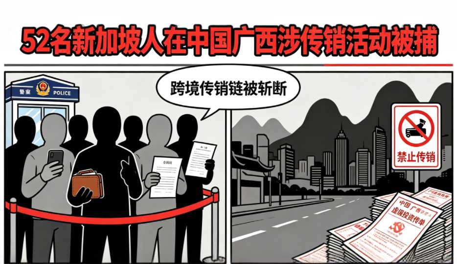 52名新加坡人在中国广西涉传销活动被捕
