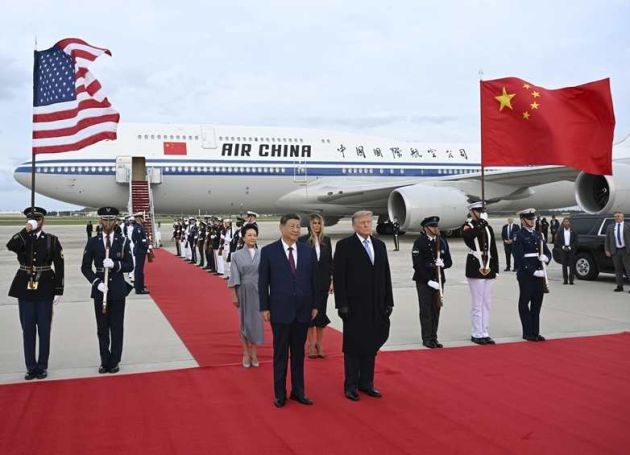 中国国家主席习近平抵达华盛顿对美国进行国事访问  美国总统特朗普和夫人罕见亲自接机